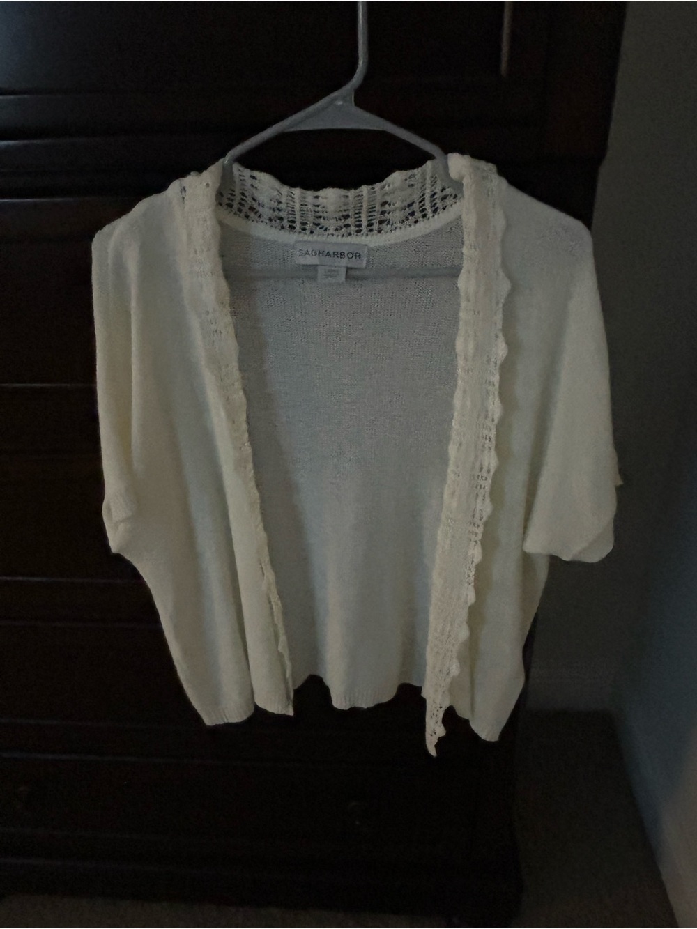 Sag Harbor Cream Lace-Trim Open Cardigan